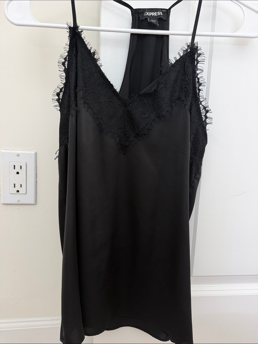 Express Black Satin Lace-Trim Slip Cami